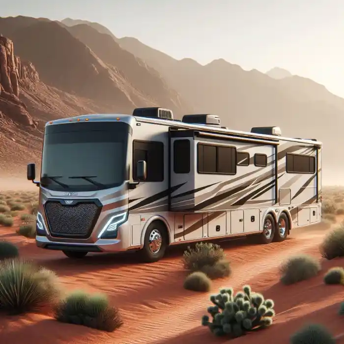 rv parked in a desert